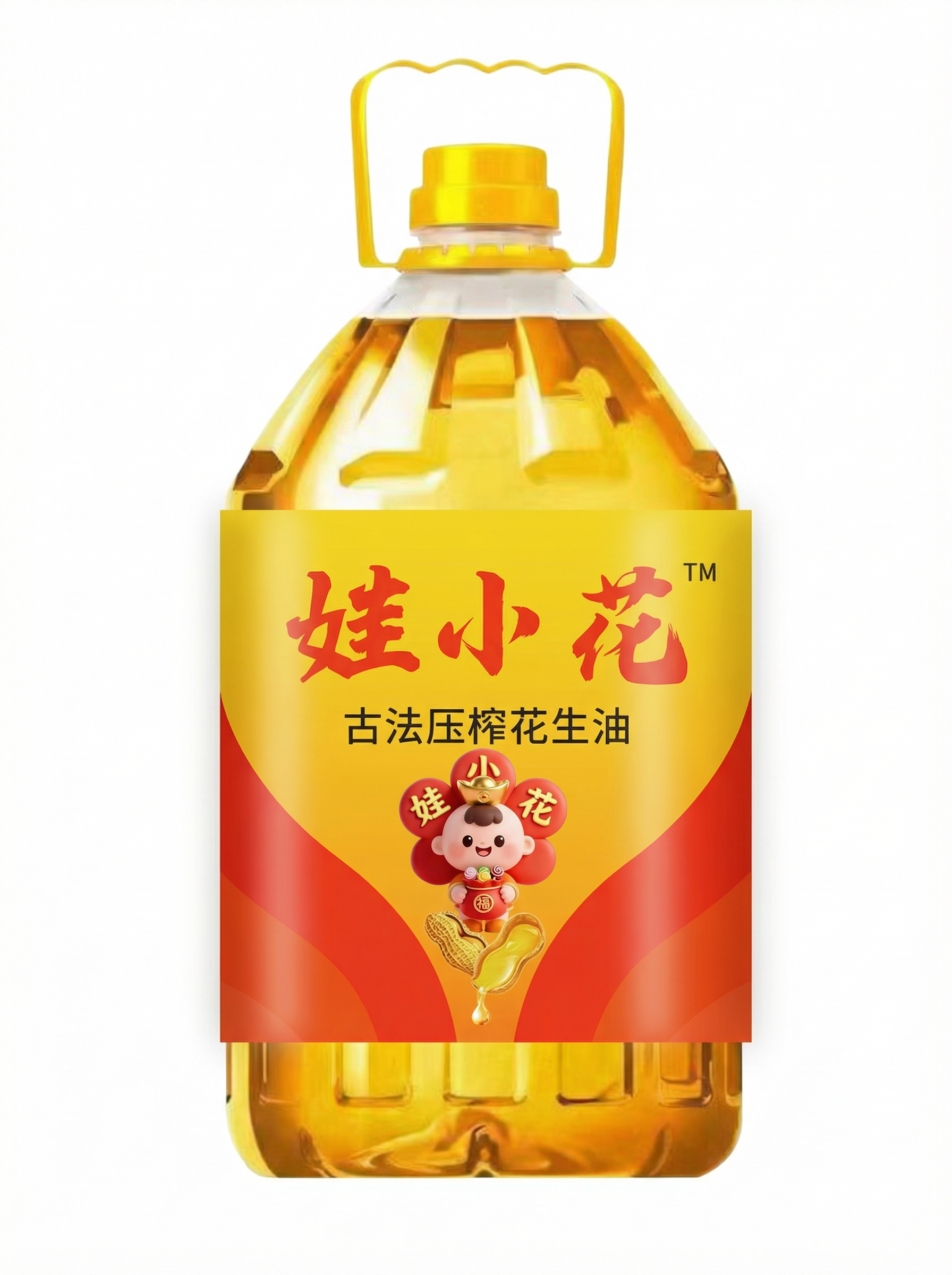 鲁姬花有机花生油产品包装，绿色有机认证标识，环保包装材料